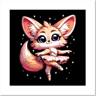 Kawaii Fennec Fox as Ballet Dancer Ballerina Posters and Art